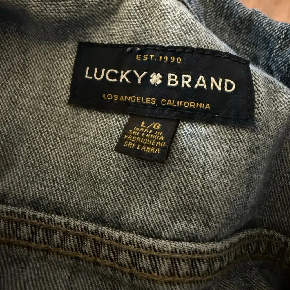 Lucky Brand Raw Hem Denim Trucker Jacket, Cotton Tencel Blend, Women's Large - Picture 8 of 9